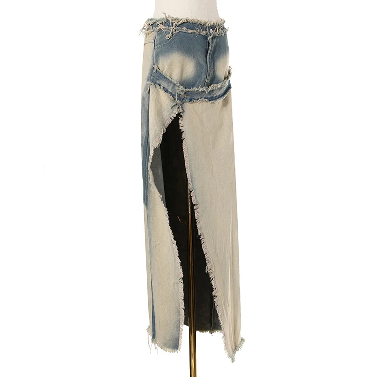 OUDINA the New Splice Lady Long Skirt Fade Classical Women Denim Skirts Asymmetric Unique Women's Skirts