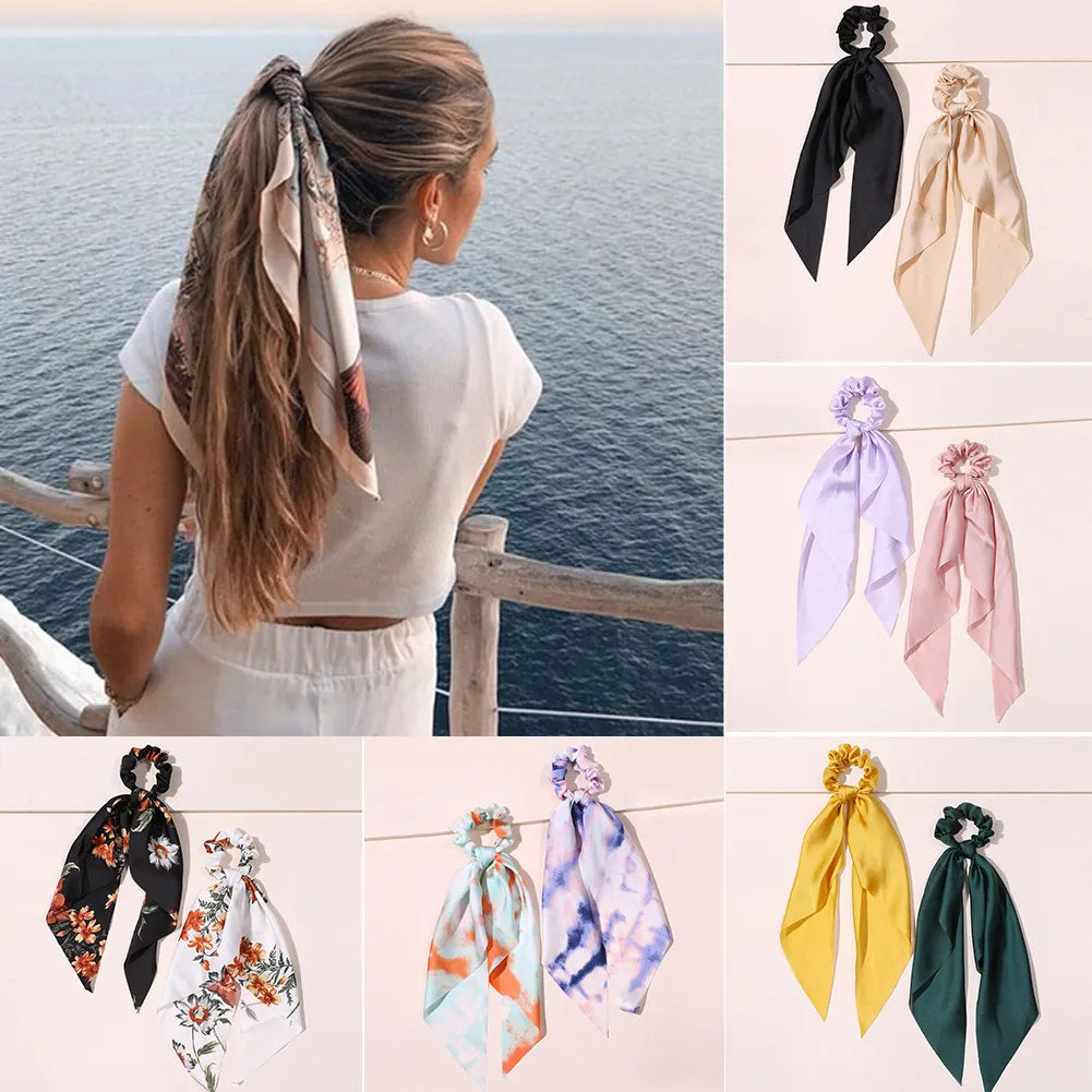 New Fashion Print Bow Scrunchies Hair Ribbon for Women Elastic Hair Band Girls Horsetail Hair Ties Hair Accessories