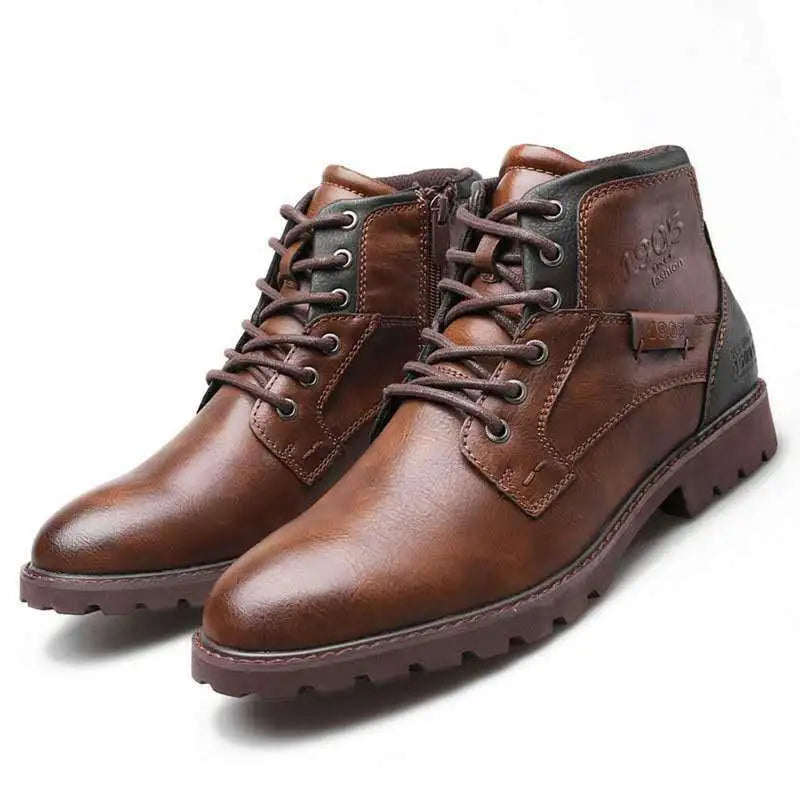 RayZing Men Boots Spring Winter Boot American Style Vintage Fashion Shoes for Man Big Sizes 39-48 Boots With Side Zipper
