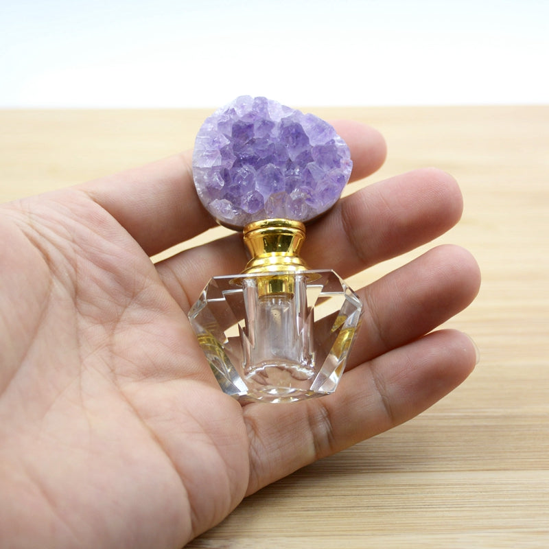 Manufacturer 2ml Natural Gemstone Geode Amethyst White Crystal Perfume Bottle Gemstone Cute Vial Jewelri Jewelry Gift