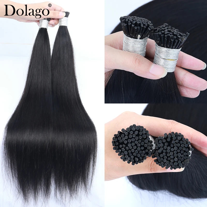 Microlink Hair Extensions Human Hair Extension I Tip Hair Extensions for Women Natural Black Brazilian Straight Virgin Bulk Hair