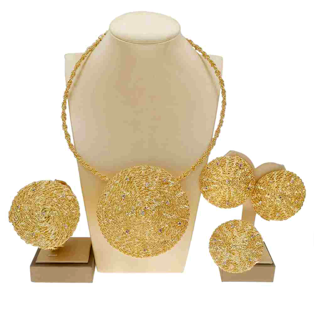 Zhuerrui Italian Gold Designs Jewellery Set African Necklace Bangles Jewelry Sets 24k Gold Copper Women Jewelry Set H20003