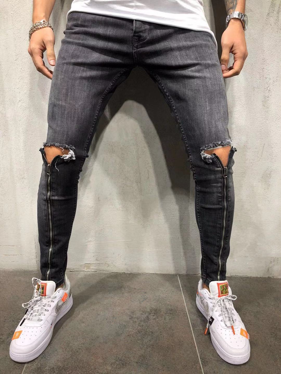 Wholesale Trendy Jeans for Men Stretch Distressed  Skinny  Casual Pant Men Jeaans Mid Waist Baggy Destroyed Ripped Jeans Men