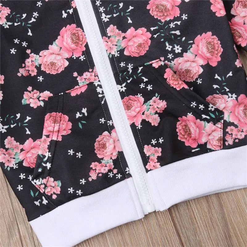 1-6years Girls Clothes Set Floral Print Long Sleeve Sweatshirt Long Pants Toddler Girls Spring Autumn Tracksuit Girl Outfits