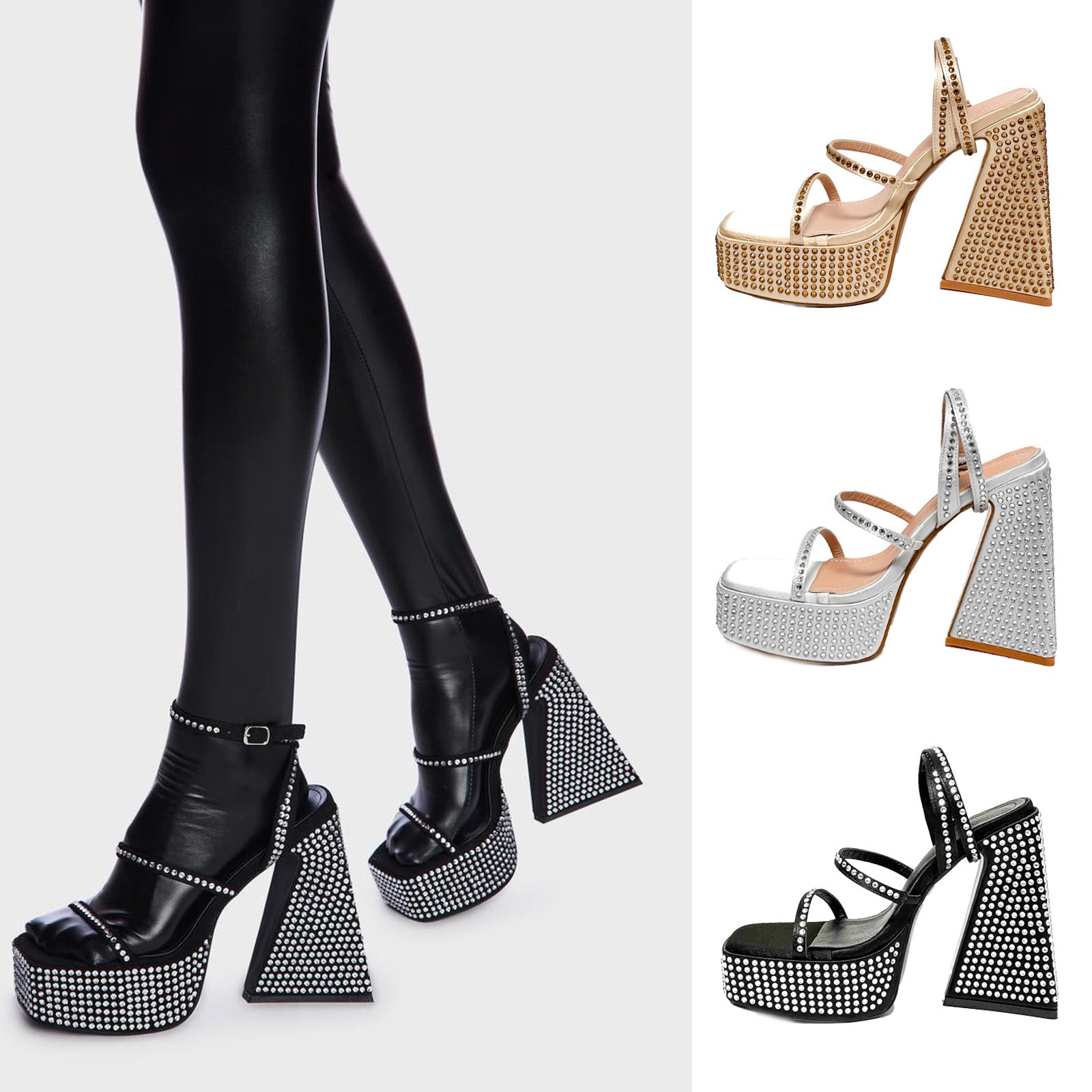 Sh11322a Chunky Heel Women.shoes High Heels Newest Bling Diamond Heels