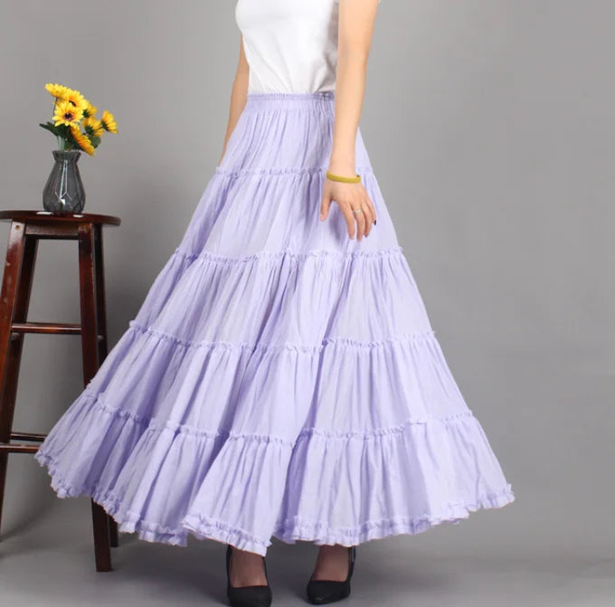 New Summer Women Skirt Linen Cotton Vintage Long Skirts Elastic Waist Boho Maxi Skirts