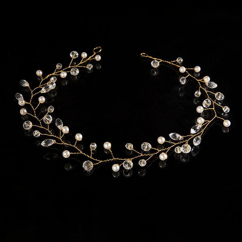 Elegant Bridal Wedding Hair Accessories Crystal Pearl Flower Girl Headband Ribbon Headpiece Hair Jewelry Accessories