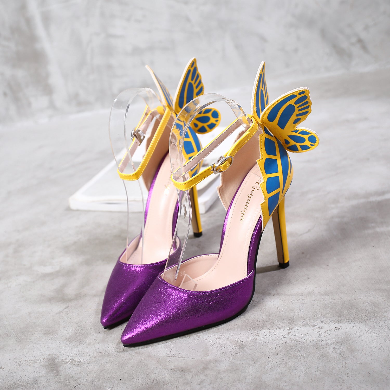 New Pointed Butterfly Pattern Girls High Heel Shoes Leather Shoes Women Heels Lady
