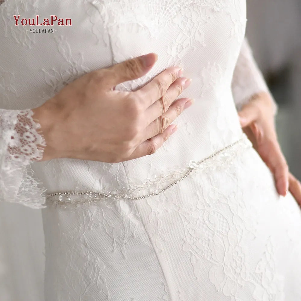 YouLaPan Crystal Belt for Wedding Dress Belt Ivory Flower Wedding Dress Sash Belt Silver Belts for Women Waist Band SH93