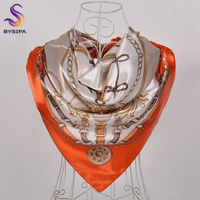 [BYSIFA] Hijab Scarf New Black Women Silk Square Scarf Shawl Luxury Brand Winter Scarves Kerchief Spring Female Fall Head Scarfs