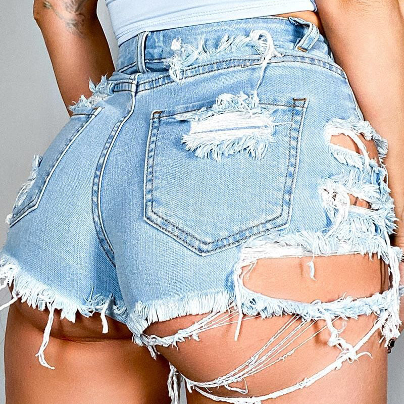 Hole Stretch Women's Ripped Jean Shorts Irregular Torn Denim Skinny Pants Short Jeans