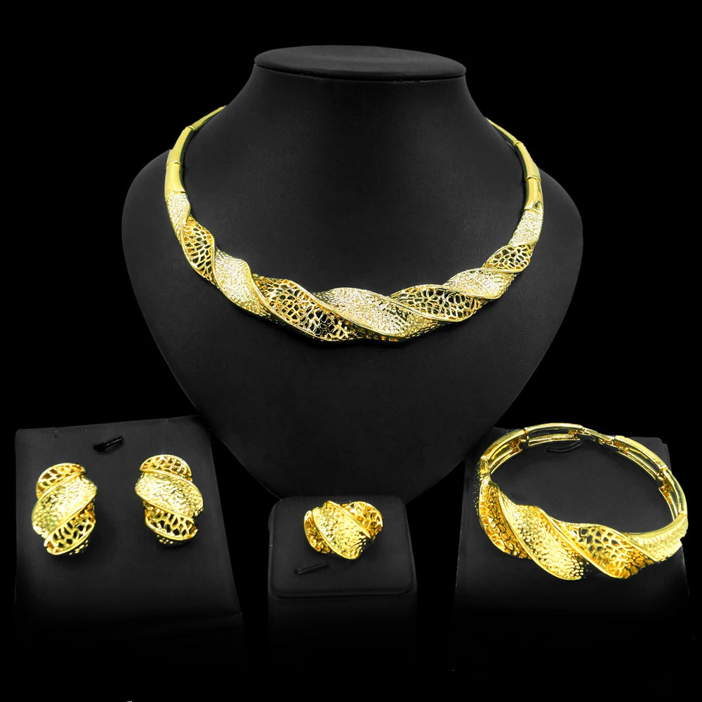 African Hot Selling Gift Jewelry Sets Women 18K Gold Plated  Dubai Wedding Bridal Jewellery Set