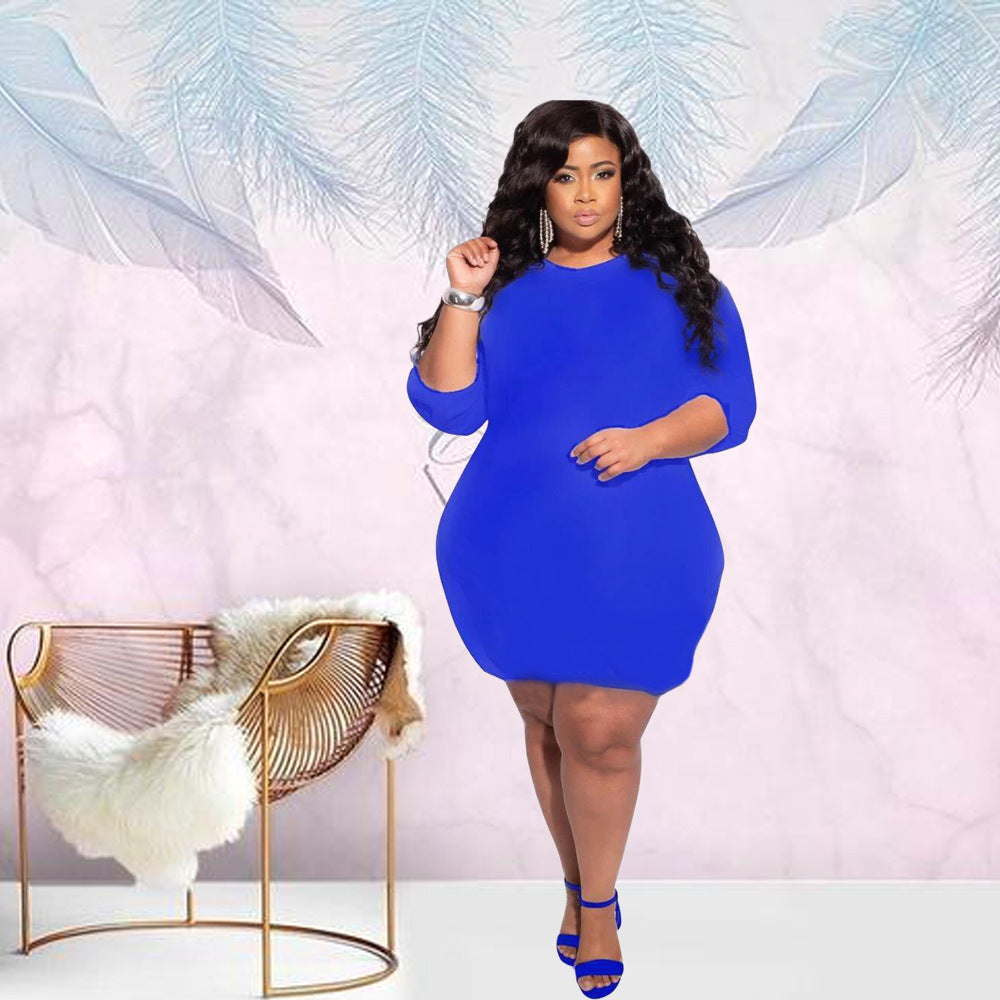 Plus Size Women's Dresses Solid Color Lady Bubble Dress Ladies Plus Size Dresses