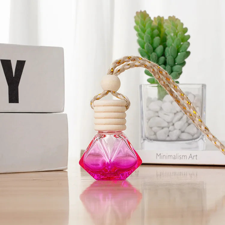 6ml Mini Pocket Glass Perfume Bottle Colorful Rhombus Shape Perfume Diffuser Glass Bottle Empty Bottle Car Hanging Decoration