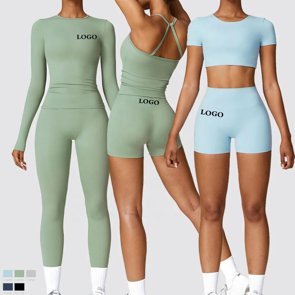 Ropa Deportiva Mujer 5 Pieces Yoga Set Sports Fitness Activewear Gym Woman Seamless Ribbed Workout Clothing Yoga Active Wear Set