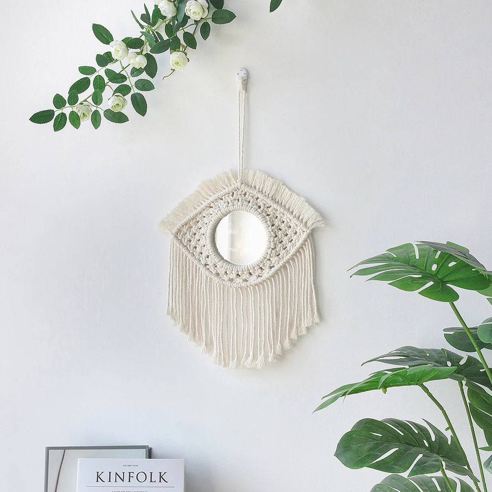Decorative Mirrors Wall Decor Macrame Round Mirror Boho Home Decor Mirrors for Bedroom Living Room Bathroom Baby Room Decoration