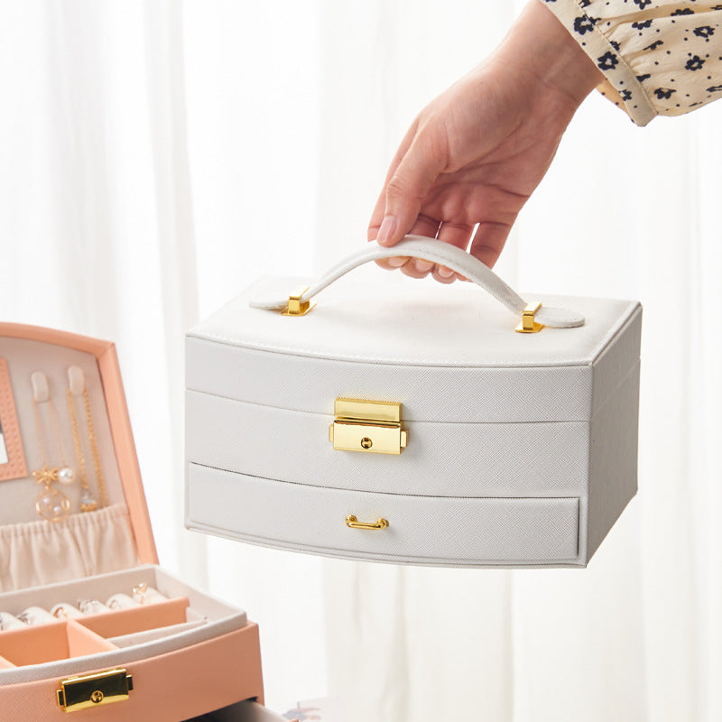 Jewelry Storage Organizer Drawers Box Travel Makeup Cosmetic Boxes Mirror Jewellery Case Porta Joias