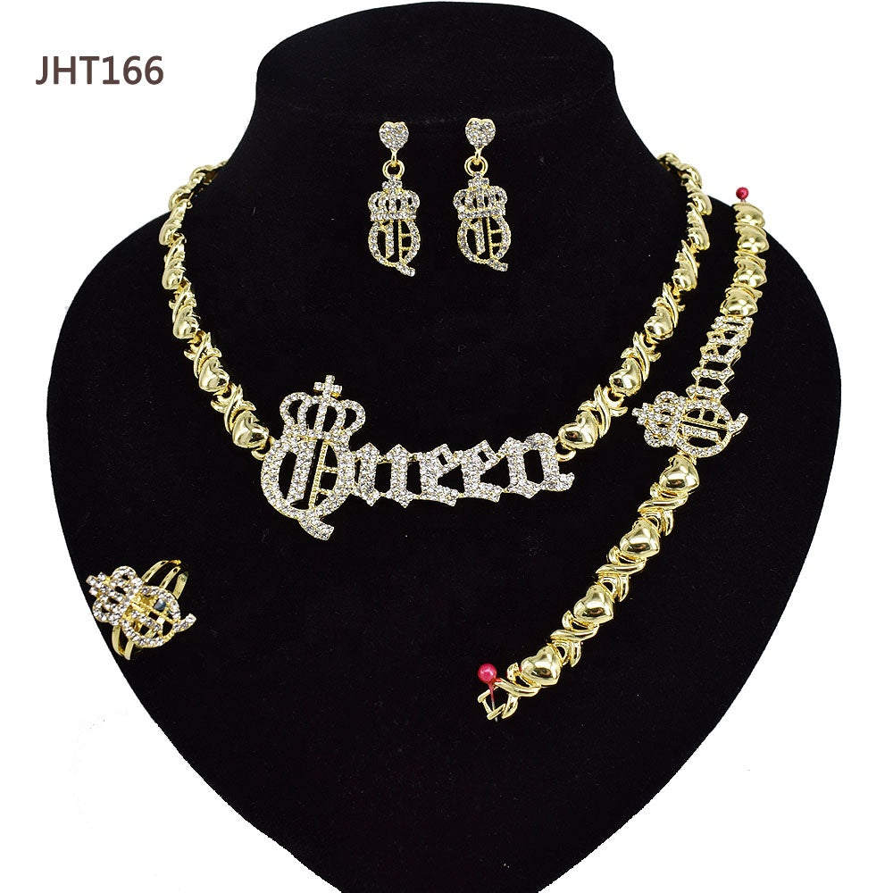 JHT166 Wholesale Jewelry Sets Women's Crown 4piece Xo Jewelry Set Women Real Gold Jewelry Set