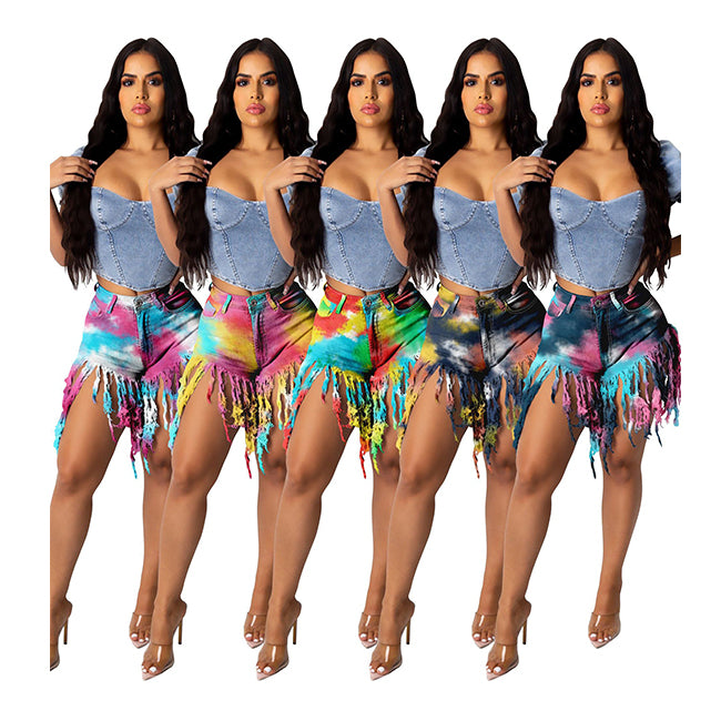 Women Jean Shorts Explosive Colorful Jeans Tie Dye Short Jeans Pants for Woman High Waist Denim Shorts