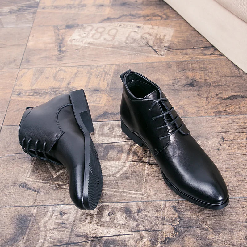 New Italian Genuine Leather Men Boots Business Winter / Spring Zipper / Lace-Up British High Boot Mens Cowhide Pointy Boots