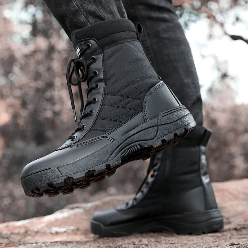Greatshoes Mens Boots Hunting Boots,Black Leather Boots High Top Boots for Men,Anti-Slip Boots Desert Boots