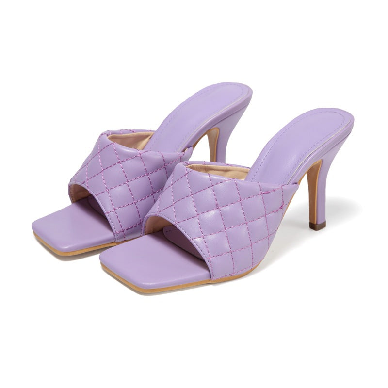 Classic Stiletto Heel Ladies Sandals Individual Heels Square-Toe Solid Shoes Women