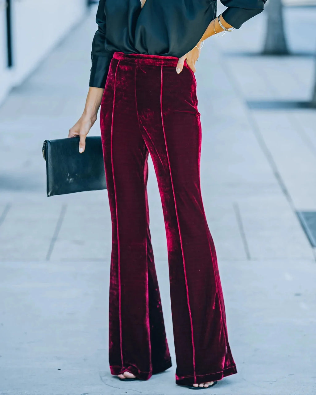 Autumn Lady Clothing Golden Velvet Micro Razor Pants High Waist Casual Pants for Women Flare Pants