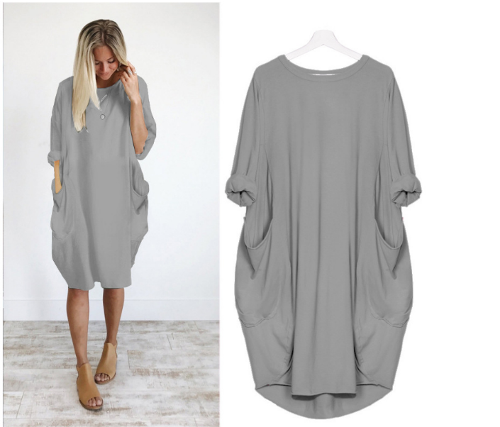 Loose Oversized Womens Dresses Summer Baggy Pockets Dresses Women Casual Knee Length Womens Dress 2020