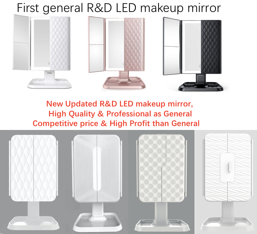 2021  Mirrors News  Professional 3 Folding Flexible Base Makeup Mirror With LED Lights Auto-Shut Off Lights Function