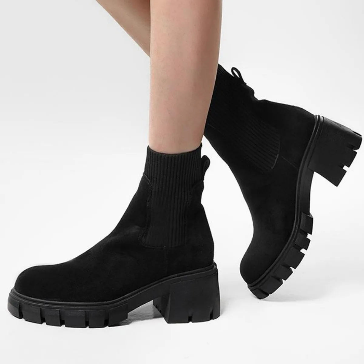 BUSY GIRL YW4088 Black Ankle Boots for Women 4.5cm Ankle Boot Mid Thick Heels Round Toe Ladies Brown Ankle Boots
