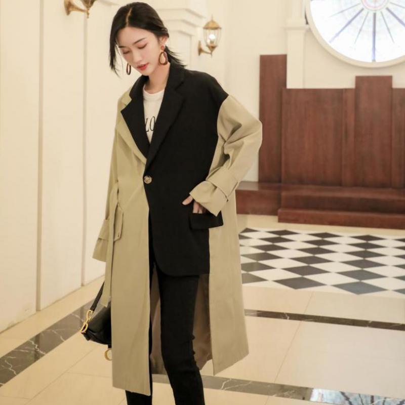 Women Trench Coat Color Matching Irregular Long Trench Coats Asymmetry Vintage Oversize Coat 2019 New Autumn Winter