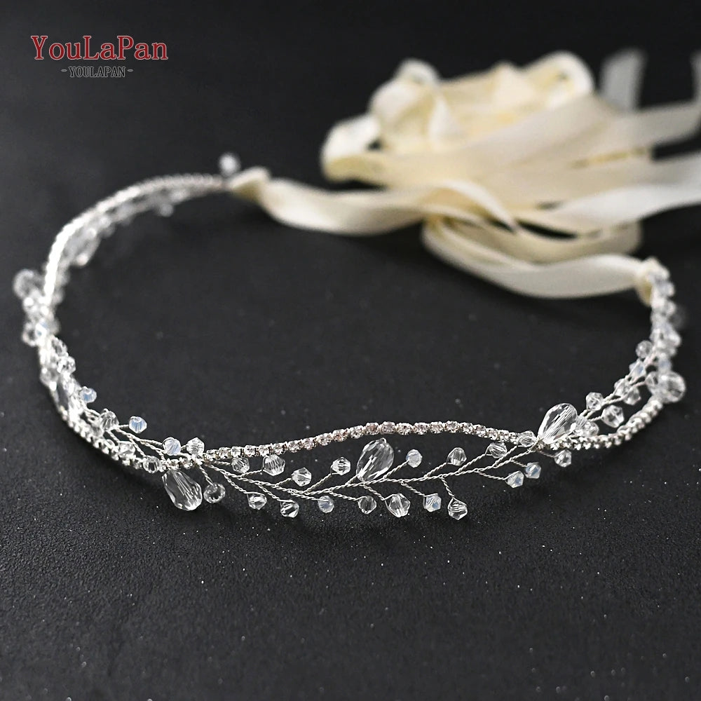 YouLaPan Crystal Belt for Wedding Dress Belt Ivory Flower Wedding Dress Sash Belt Silver Belts for Women Waist Band SH93