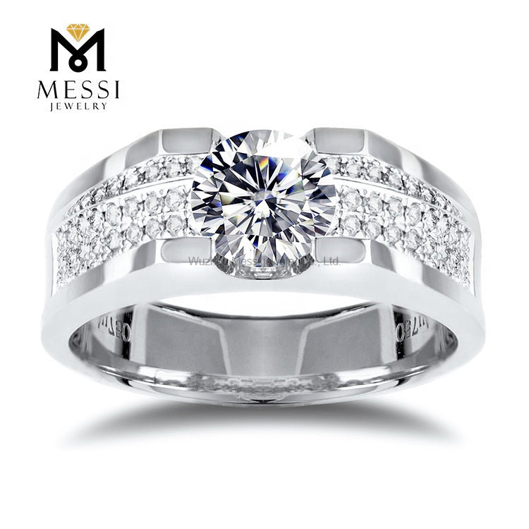 Messi Jewelry 14k 18k White Gold DEF Moissanite Diamond Wedding Ring Jewellery for Men