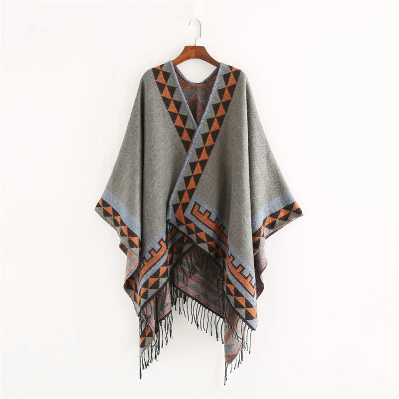 Indian Style Fashion Geometric Tassel Pashmina Poncho and Capes Coat Women Scarfs Autumn Winter Warm Shawl Cachemire Scarves