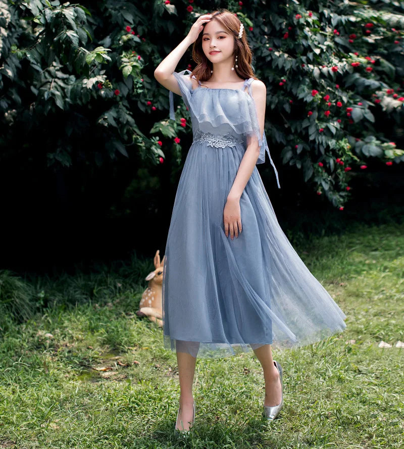 2022 Fashion Wedding Elegant Ruffles Lace Dress Formal Evening Party Dress Spaghetti Strap Long Bridesmaid Dresses - My Store