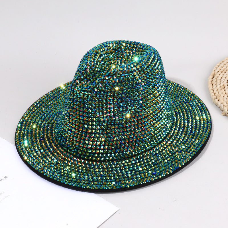 New Adult Wide Brim Sombrero Hip Hop Jazz Hat Men Borsalino Fedora Bucket Hats White Rhinestone Fedora Hats