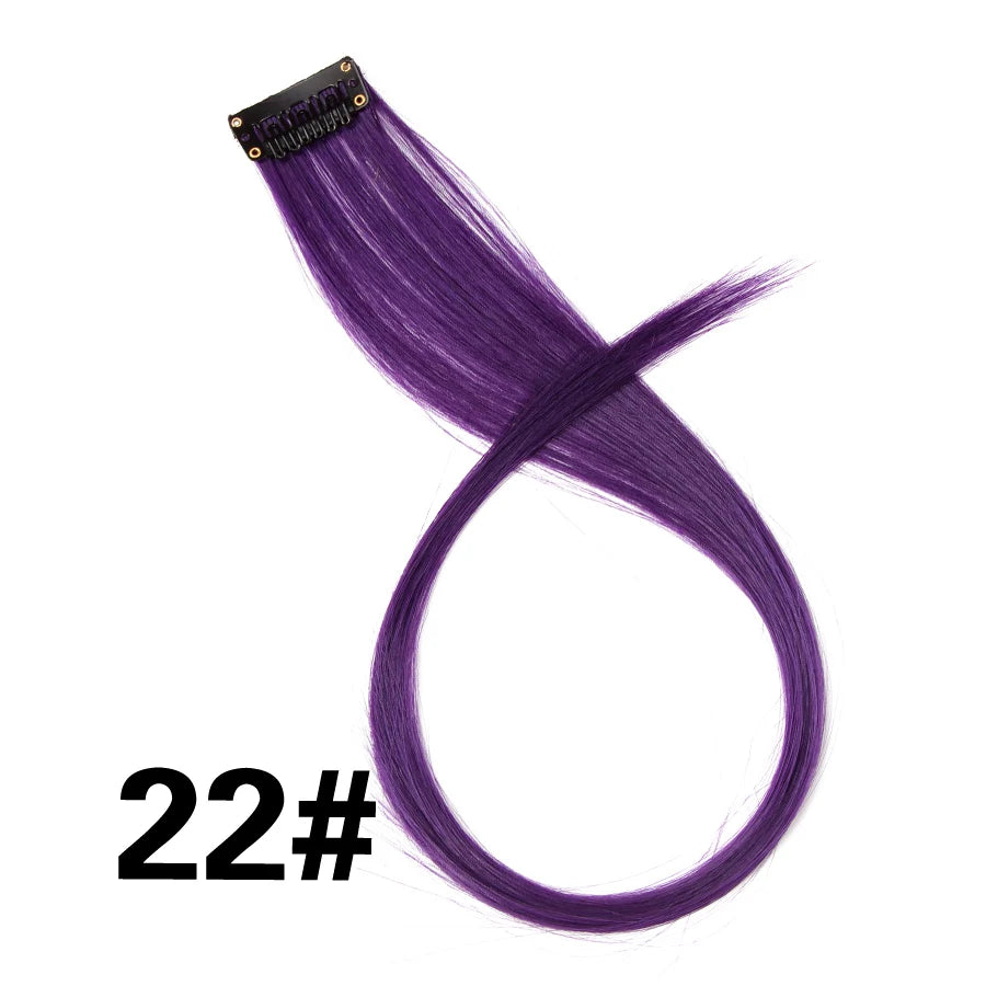 Party Hair Extensions Body Wave Ombre Hairpiece Synthetic Fiber Straight Strands Hair on Hairpins Rainbow Blend in Your Hair