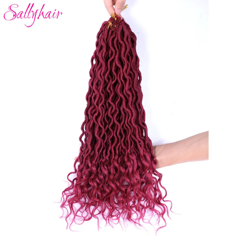 Sallyhair 24 Strands/Pack Faux Locs Curly Crochet Braids Hair Extension 20inch Synthetic Ombre Braiding Hair Purple Loose End