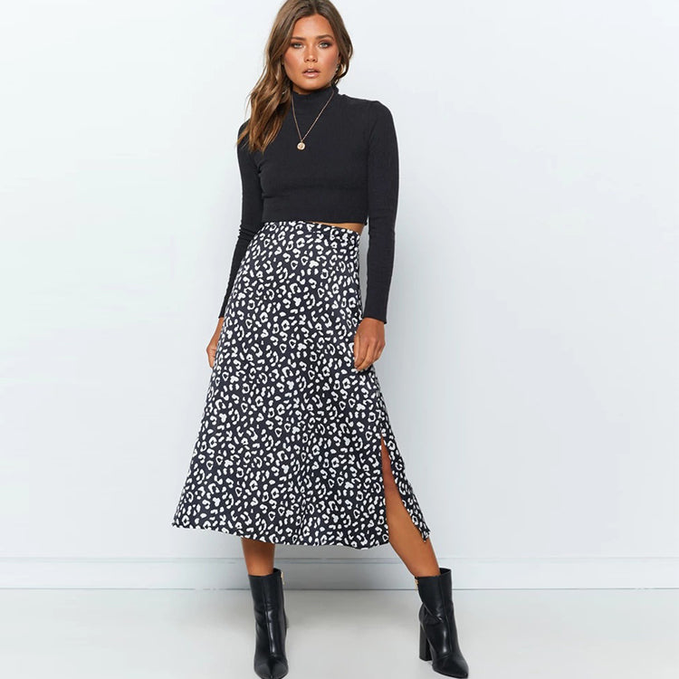 Spring/Summer Leopard Chiffon Skirts Printed Womens Skirts Midi Sexy Zipper High Waist Maxi Skirt