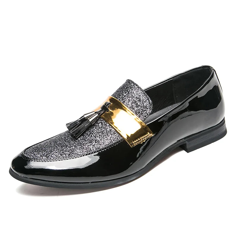 Hot Sale Men Flat Black Golden Formal Patchwork Shoe PU Leather Casual Men Shoes for Man Dress Shoes 2020 New Zapatos Hombre