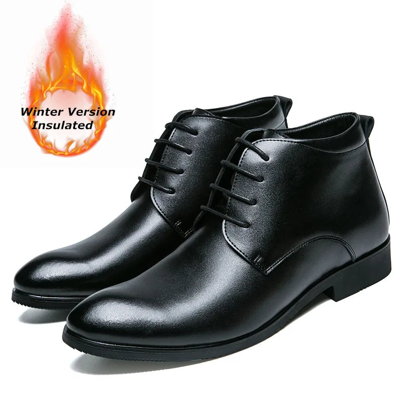 New Italian Genuine Leather Men Boots Business Winter / Spring Zipper / Lace-Up British High Boot Mens Cowhide Pointy Boots