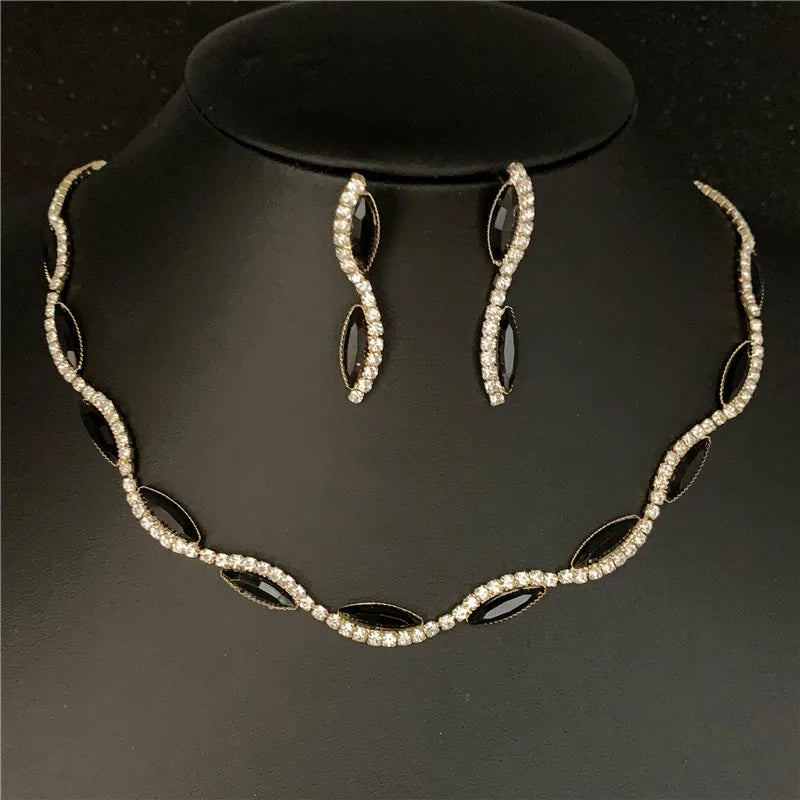 Sexy Wave Bridal Choker Jewelry Set Silver Plated Rhinestone Crystal Necklace Earrings Women Wedding Jewerlry Set