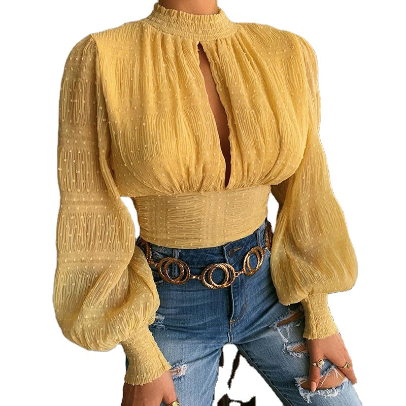 2024 Women Ladys Tops Casual Female Shirt Blouse Ladies Flocking Hollow Tie Women's Summer Blouses & Shirts