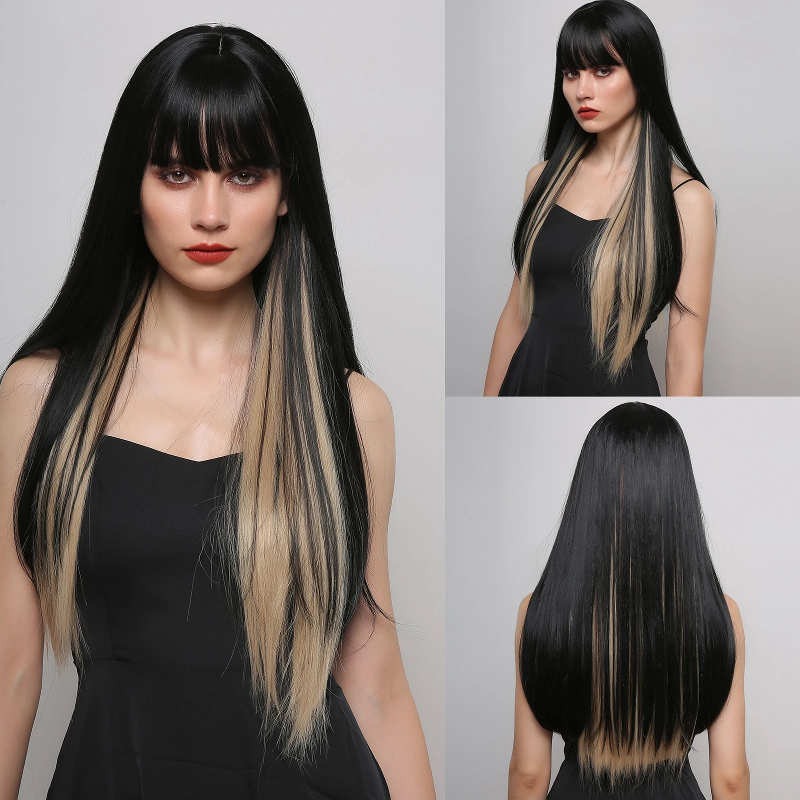 Two-Color Gradient Clip Hair Extension 24" Synthetic Wig Band Clip Clip in Hair Extensions