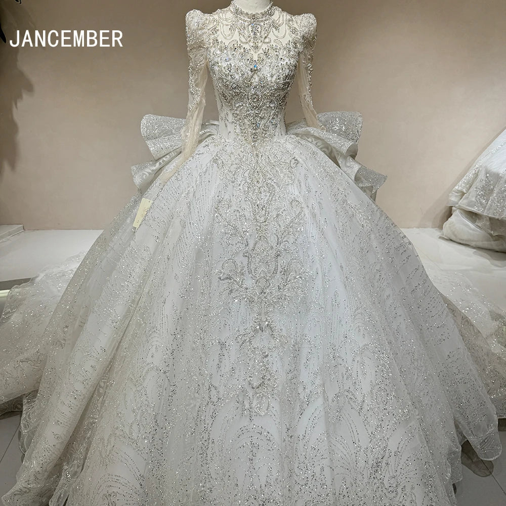 Crystal Bead Long Cathedral Train Wedding Dresses Gowns Luxury Bridal Ball Gowns Wedding Dress Dw0010 - My Store