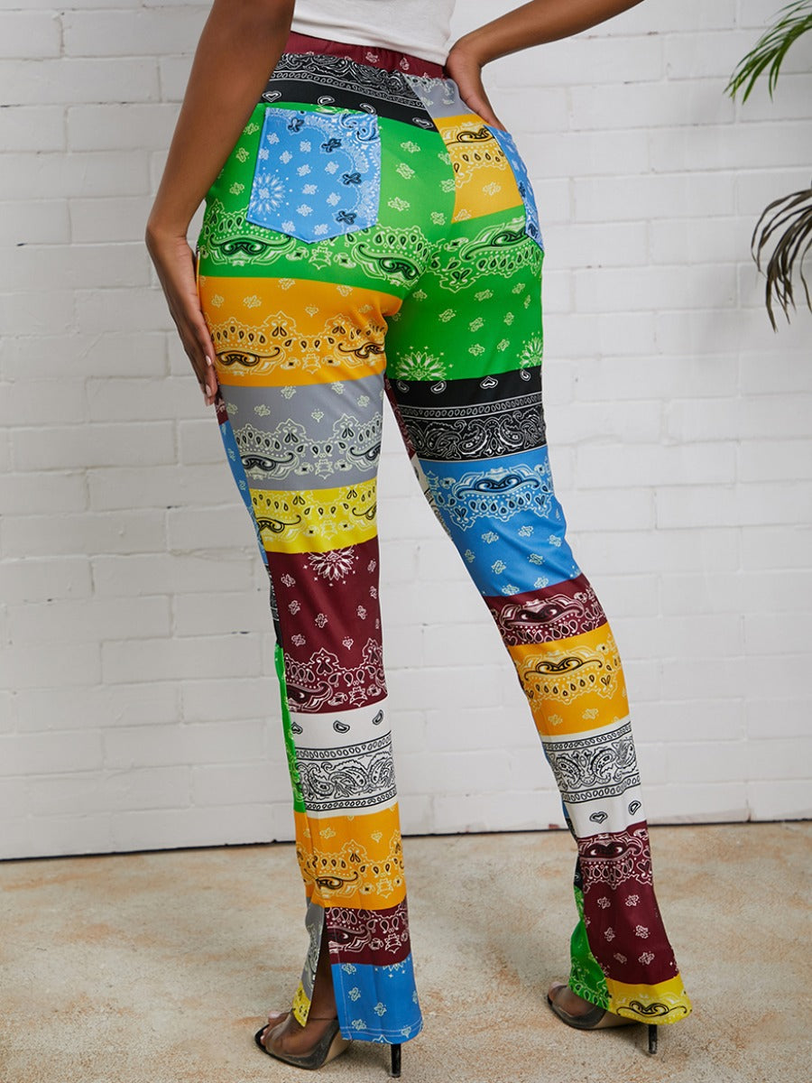 JY39 Women's New Patchwork Slit Printed Clothing Stylish Jogging Pant for Women Casual Pants