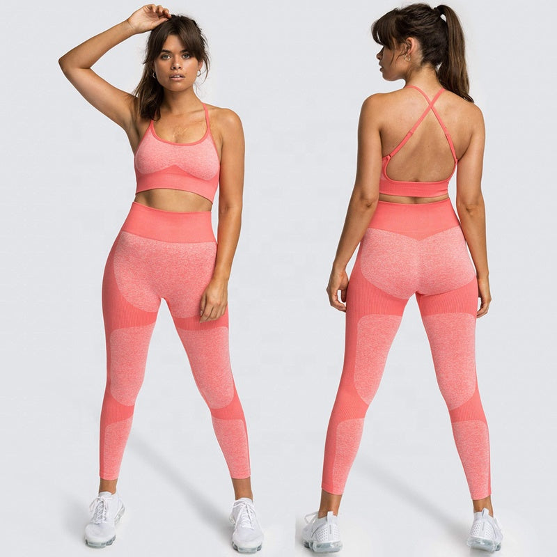 Women Seamless Activewear Fitness Gym Wear Sportswear Crop Top Leggings Yoga Bra Set