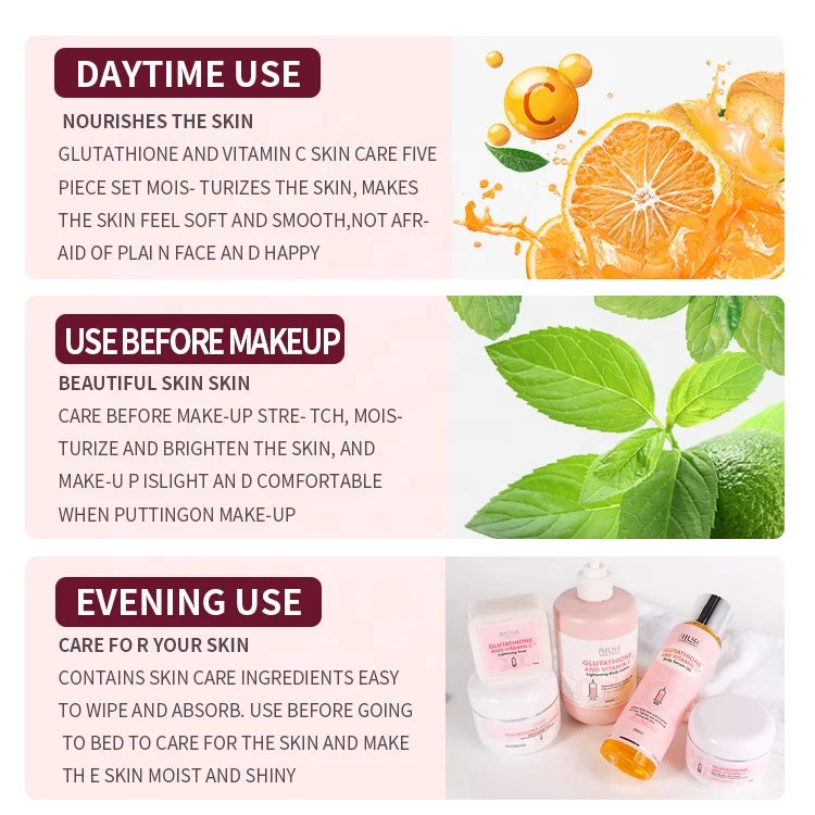 Private Label Luxury Organic Vitamin C Body Lotion Care Products Whitening Face Cream Skin Care Set