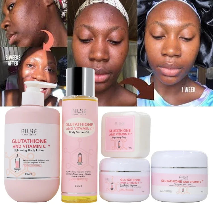 Ailke Glutathio Skin Care Products Moisturizing Body Lotion Cream Serum Soap 5Pcs Whitening Skin Care Set (New)