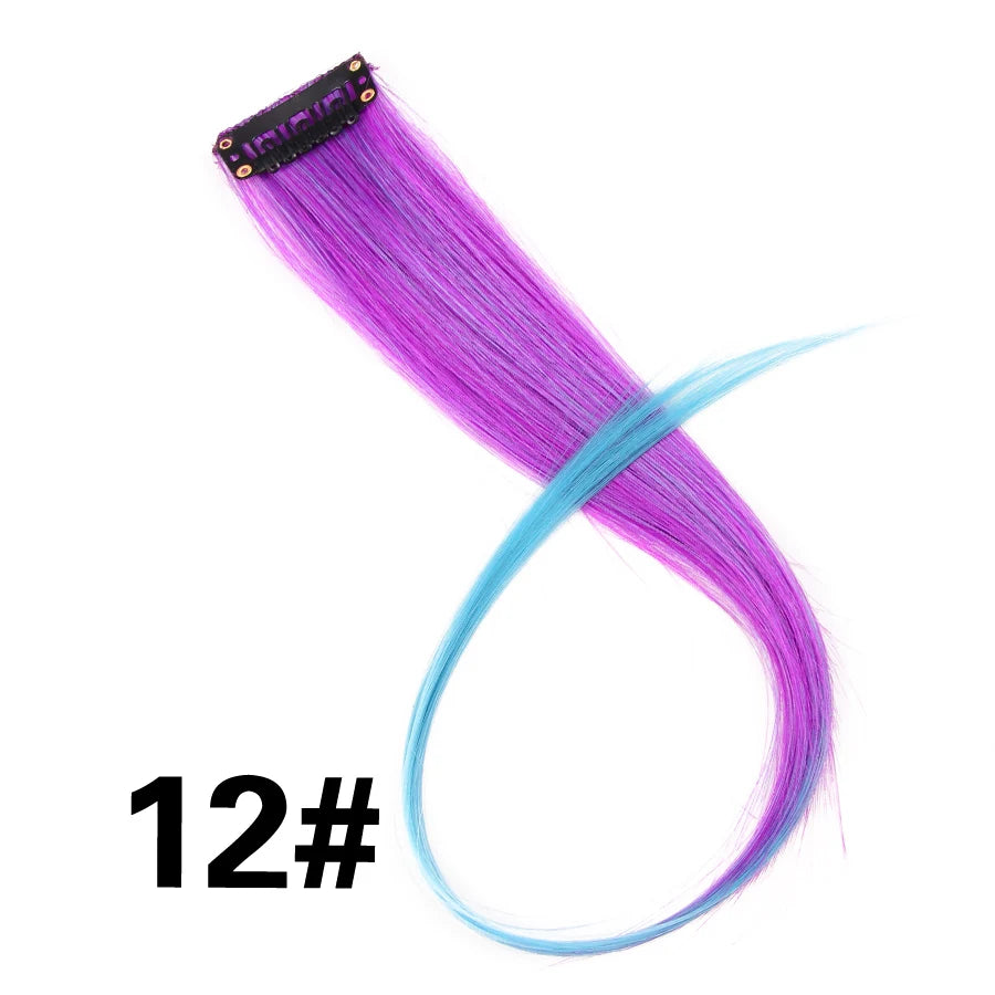 Party Hair Extensions Body Wave Ombre Hairpiece Synthetic Fiber Straight Strands Hair on Hairpins Rainbow Blend in Your Hair
